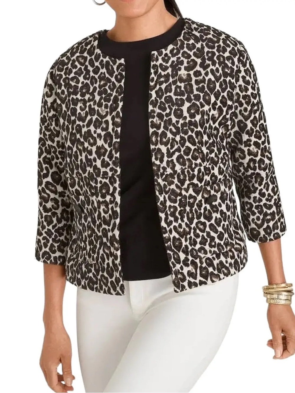 Chico's Leopard Print Open-Front Jacket - Black & Cream